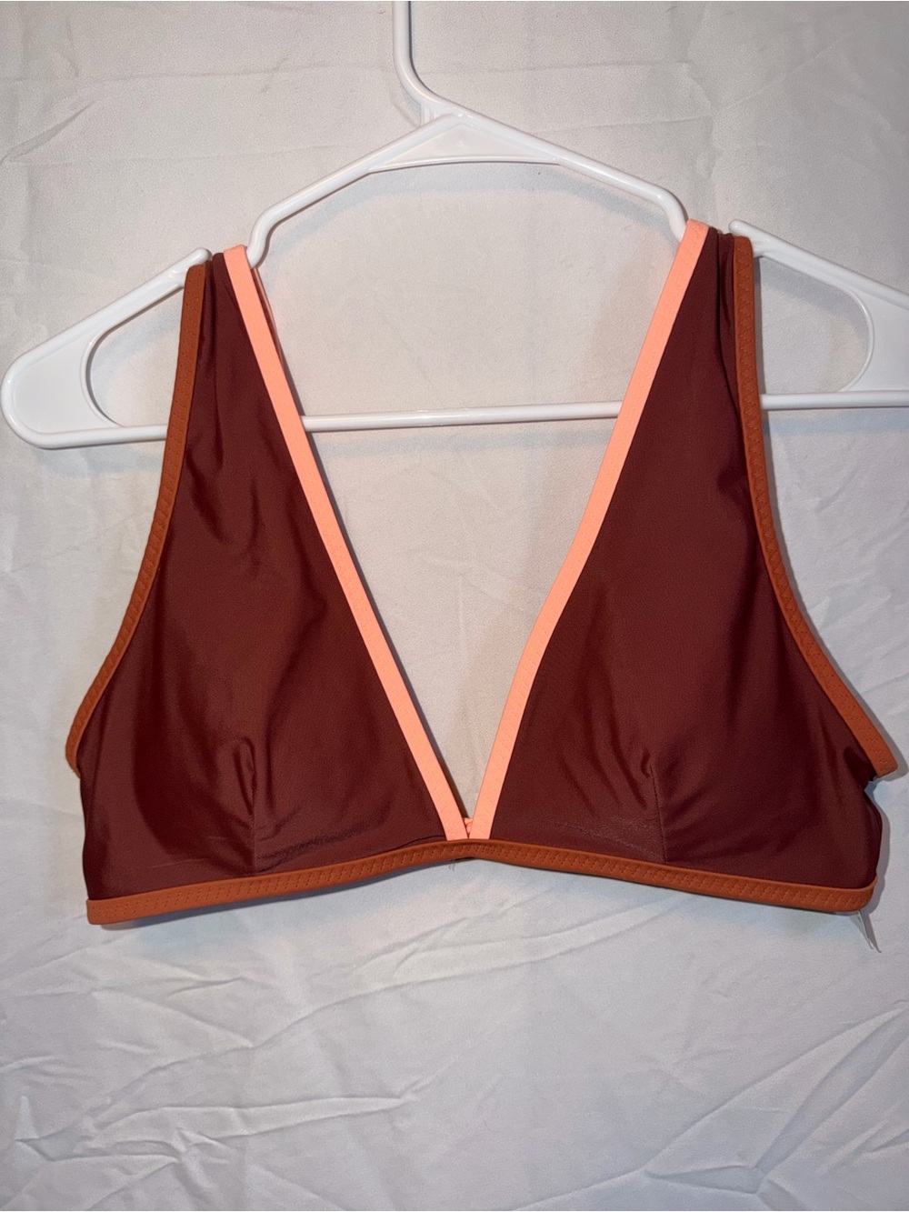 aerie Brown Triangle Bikini Top with Peach Trim